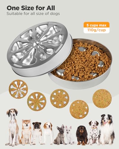 Oiwliur Slow Feeder Dog Bowls - Stainless Steel Non-Slip Metal Slow Feeding Bowl Suitable for Dry, Wet, or Raw Food, 5 Cups Large Capacity Dog Bowl, Double-Sided Design Ideal for All Dog Sizes