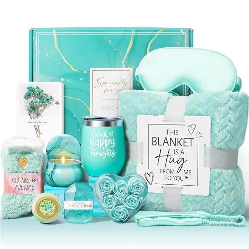 Birthday Gifts for Women Self Care Gifts Get Well Soon Gifts, Ocean Relaxing Spa Gifts Basket Care Package w/ Luxury Flannel Blanket, Unique Christmas Gifts Idea for Mom Her Best Friends Sister Wife