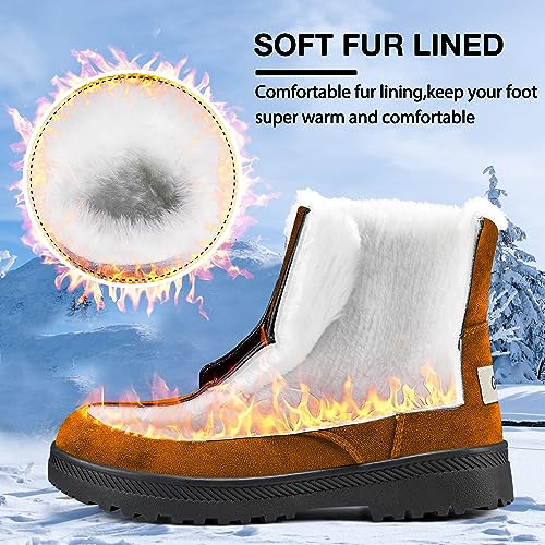 HARENCE Winter Snow Boots for Women Comfortable Outdoor Anti-Slip Ankle Boots Suede Warm Fur Lined Booties Lace Up Platform Boots