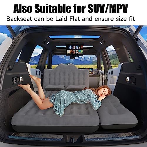 DikaSun Car Air Mattress, Inflatable SUV Truck Air Mattress Back Seat Camping Bed Thickened Car Sleeping Pad for Travel, Car Bed SUV Mattress with Car Air Pump 2 Pillows