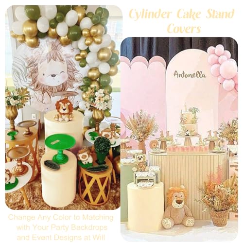 Set of 5 Spandex Cylinder Pedestal Stand Covers Beige Stretchable Cylinder Plinth Covers Dessert Table Display Pillars Cover for Wedding Props Baby Shower Birthday Party Event Decor