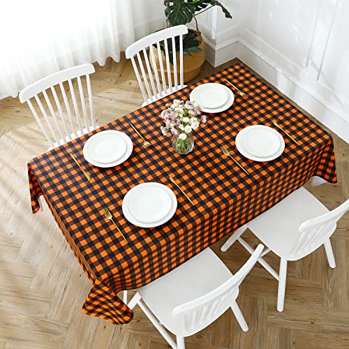 Romanstile Rectangle Vinyl PVC Tablecloth, 100% Waterproof Buffalo Plaid Plastic Table Cloth, Oil Proof Heavy Duty Wipeable Table Covers for Dining/Camping/Picnic/Outdoor - 54 x 78, Orange and White