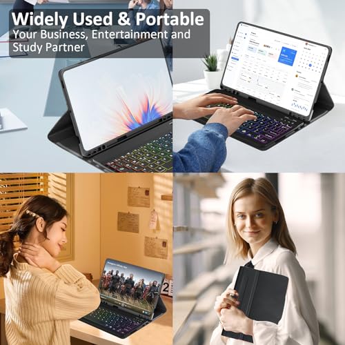 Qoosea for Samsung Galaxy Tab S9 Keyboard Case Wireless with S Pen Holder Bluetooth 7 Colors Backlit Detachable Keyboard for Galaxy Tab S9 11 inch with Magnetically Black