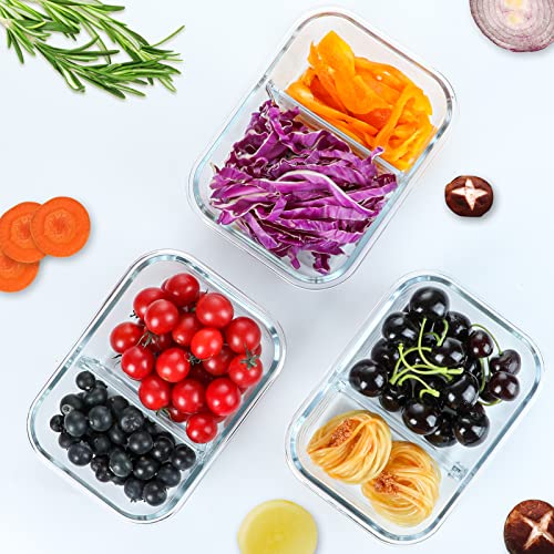 M MCIRCO 10-Pack,30 Oz Glass Meal Prep Containers 2 Compartments, Airtight Glass Lunch Bento Boxes with Lids, Glass Food Storage Containers, Microwave, Oven, Freezer and Dishwasher