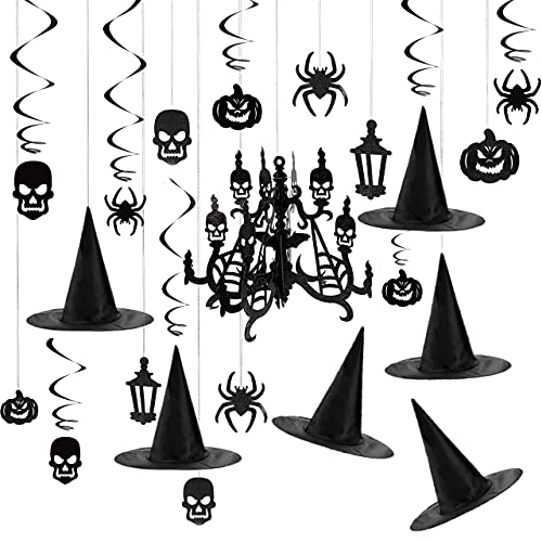 JOYIN Hanging Swirl Halloween Decorations Indoor Witch Hats Ghost Chandelier Bat Lantern Spider Pumpkin Skull Ceiling Streamers Party Supplies Wall Halloween Decor Ornaments