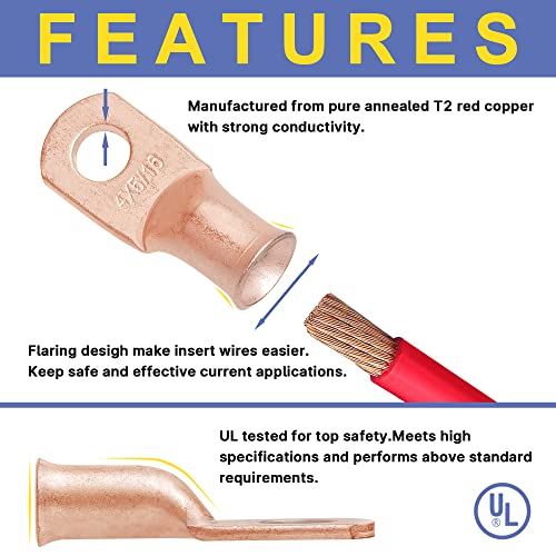 haisstronica 220PCS Battery Cable Ends Kit,110PCS AWG 8 6 4 2 1 Heavy Duty Copper Wire Lugs Ring Terminals,Battery Cable Lugs Eyelets Terminal Connectors with 110PCS 3:1 Heat Shrink Tubing