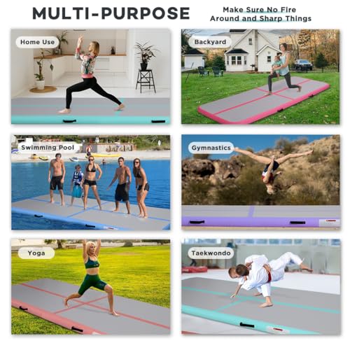 KIKILIVE Inflatable Air Gymnastics Tumbling Mat 10ft, Air Tumble Track Mat 4 inches Thickness with Electric Air Pump for Home Use/Training/Cheerleading/Yoga/Water/Beach/Park