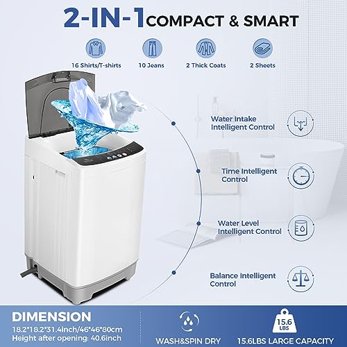 Nictemaw Portable Washing Machine 15.6Lbs Large Capacity 2.1 Cu.ft Laundry Machine with 10 Programs and 8 Water Levels Selections Compact Washer Machine for Apartment, Home, Dorms, Rv