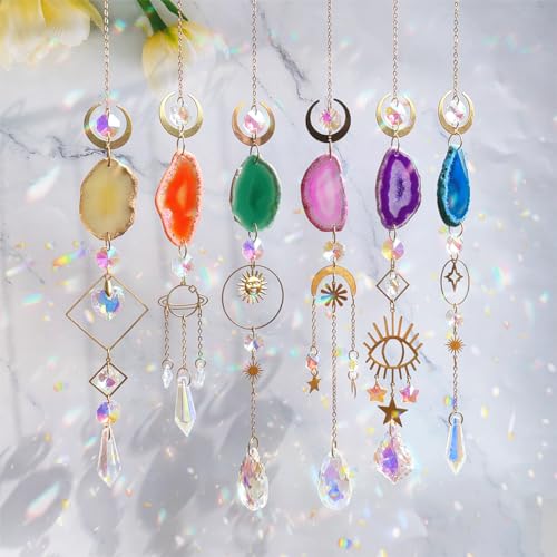 6Pieces Colorful Crystals Suncatcher Hanging for Window Crystal Ball Prism Rainbow Maker Pendants for Garden Christmas Tree Wedding Party Patio Backyard Car Home Indoor Outdoor Decoration