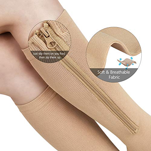 2 Pairs Zipper Compression Socks 15-20 mmHg for Men Women, Open Toe