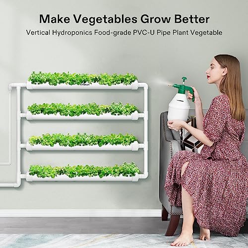 VIVOSUN Wall-Mounted Hydroponic Grow Kit, 1 Layers 36 Plant Sites 4 Food-Grade PVC-U Pipes Hydroponics Planting System with Water Pump, Pump Timer, Nest Basket and Sponge for Leafy Vegetables