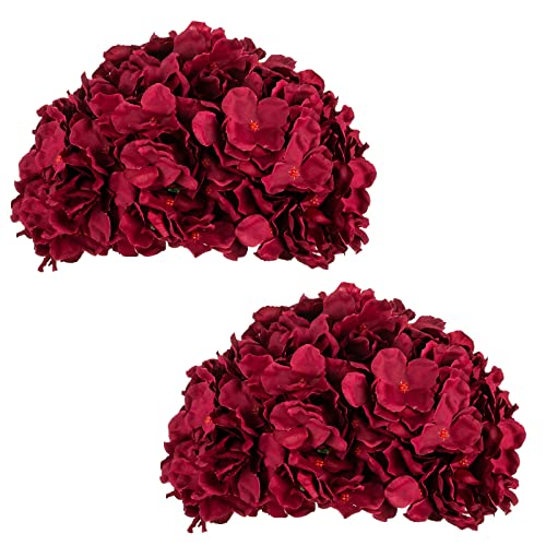 BLOSMON Hydrangea Flowers Ball Centerpieces: 2 Pcs Burgundy Fake Flowers Artificial Silk Flower Balls Faux Hydrangeas Floral Arrangements Bouquet for Wedding Home Room Table Decoration