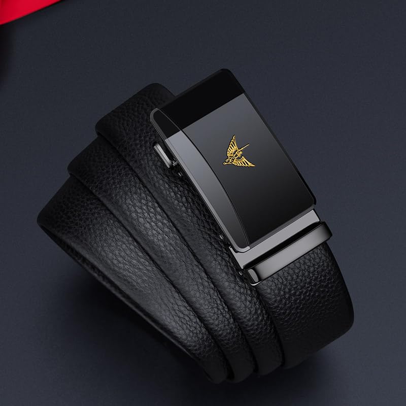 VANNANBA Mens Leather Ratchet Belts Slide Dress Belts for men Automatic Buckle with Gift Box