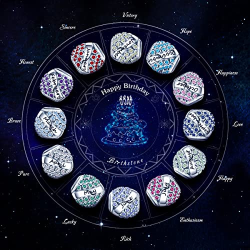 FOREVER QUEEN April Birthstone Charms for Bracelet 925 Sterling Silver Bead Openwork Charms, Happy Birthday Charms for Bracelet and Necklace