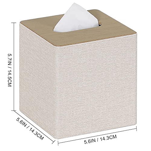 GOLRANLYE Tissue Box Cover Square PU Leather Facial Tissue Box Holder for Dresser Bathroom Decor (Beige)