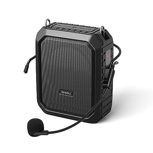 SHIDU Voice Amplifier,18W Portable Megaphone PA Systems Speaker with Wired Mic Headset, IPX5 Waterproof & 4400mAh Rechargeable Battery for Teacher, Tour Guide, Training
