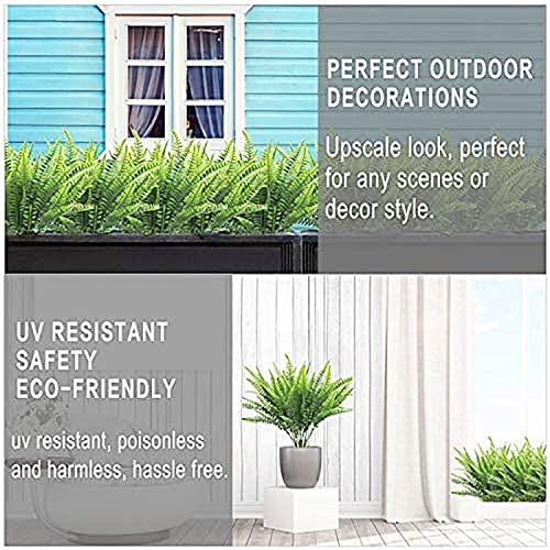 TURNMEON 12 Bundles Artificial Plants Summer Decor Fake Plants Greenery Faux Plant Boston Fern Outdoor UV Resistant Artificial Flowers Plants Outside Indoor for Home Decor