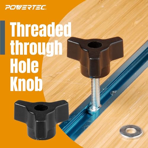 POWERTEC 72091 T Track Knob Kit with T Slot Router Bit, 1/4-20 x 1-1/2" Hex Bolts, Washers, Knobs and Carbide Tipped Router Bit 7/16" Dia. x 3/16" H x 1/4" Shank, T Track Accessories