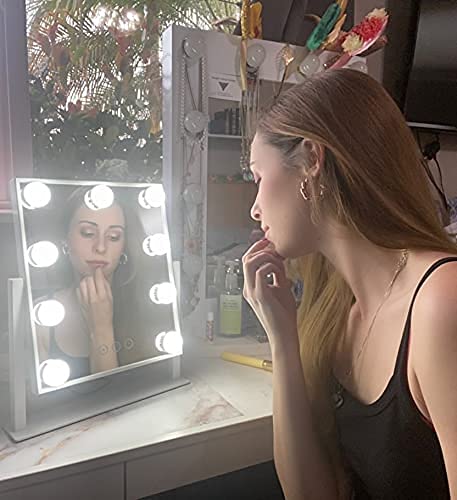 NUSVAN Vanity Mirror with Lights, Makeup Mirror with Lights,3 Color Lighting Modes Detachable 10X Magnification Mirror Touch Control,360°Rotation, White.