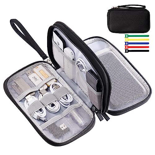 OrgaWise Electronic Organizer Small Electronic Accessories Travel Waterproof Cable Organizer Bag Pouch Double Layers Cord Organizer Case for USB, Charger, Hard Drive, Earphone, Fits Travel, Home, Gift