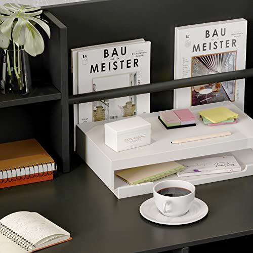AIEGLE Reception Desk with Drawers & Storage Shelves, Table with Private Panels, for Salon Reception Room Checkout Office, Black (47.3" L x 18.3" W x 43.3" H)