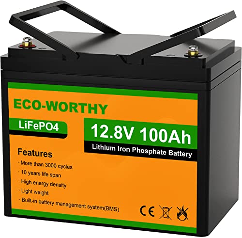 ECO-WORTHY 12V 100AH Mini Size Group 24 LiFePO4 Lithium Battery with BMS, for RV, Camping, Trolling Motor, Marine, Solar Home Off-Grid