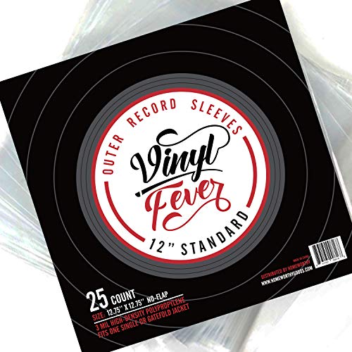 Vinyl Fever Record Sleeves [25 Pack] - Crystal Clear Outer Album Covers - Durable 3 Mil Thick Polypropylene Vinyl Sleeves for 12 Inch Lps and Archival Album Storage | 12.75"x12.75" Perfect Fit Sleeves