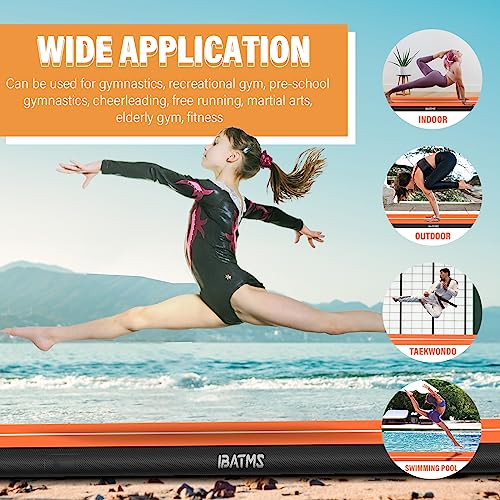 IBATMS Air Tumbling Mat Tumble Track, 4/8inches Inflatable Gymnastics Air Mat for Home Use/Training/Cheerleading/Yoga/Water with Air Pump