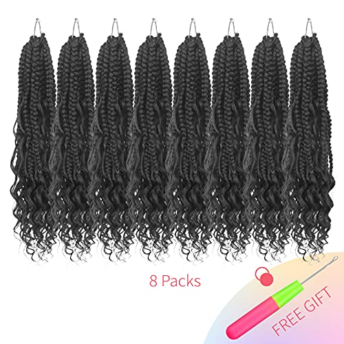 Niseyo Goddess Box Braids Crochet Hair 12 Inch 8 Packs Short Crochet Box Braids Pre Looped Curly Ends Gray Boho Style Synthetic Hair (Tgrey/Ombre Grey)