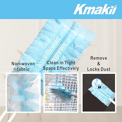 KMAKII Disposable Duster Refills, Compatible with S wiffer,Heavy Duty Electrostatic Blue Duster Heads, Ideal for Home Cleaning, Furniture, 1 Short Handle and 20 Refills
