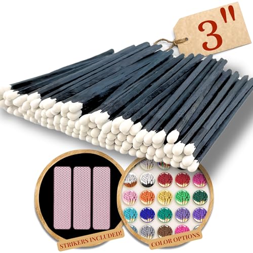 500 Count - 3" Long Red Color Matches | Three Inch Coloful Loose Wooden Safety Match Sticks for Candle Display | Refill Decorative Jar Holder Bottle | Striker Included