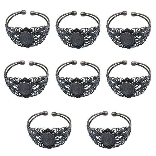 MIAO JIN 8 Pcs 25x18mm Oval Cabochon Filigree Bezel Tray Blank Cuff Bangles Bracelet e for Crafting DIY Bracelets Making (Antique Bronze)