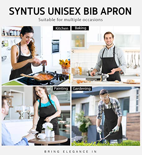 Syntus 2 Pack Adjustable Bib Apron Thicker Waterdrop Resistant with 2 Pockets Cooking Kitchen Aprons for Women Men Chef, Pinstripe Black White