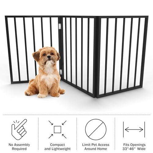 Indoor Pet Gate - 3-Panel Folding Dog Gate for Stairs or Doorways - 54x24-Inch Freestanding Pet Fence for Cats and Dogs by PETMAKER (Black)