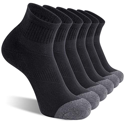 CS CELERSPORT 6 Pack Men's Ankle Socks with Cushion Athletic Running Socks, Black, Shoe Size: 7-9
