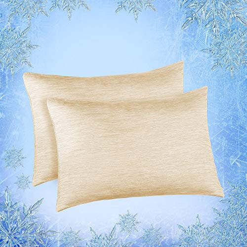 Elegear Cooling Pillow Cases for Hot Sleepers, Japanese Q-Max 0.45 Cooling Pillowcases, Both Sides[Cooling/Cotton], Breathable Soft Pillowcase for Hair and Skin, Set of 2-Beige (Standard (20" x 26"))