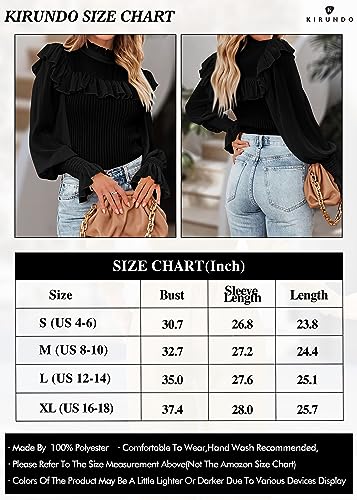 KIRUNDO Women Fall Sweaters 2024 Trendy Elegant Sheer Long Sleeve Ruffle Mock Neck Sweater Shirt Business Casual Knit Tops(Black, Small)