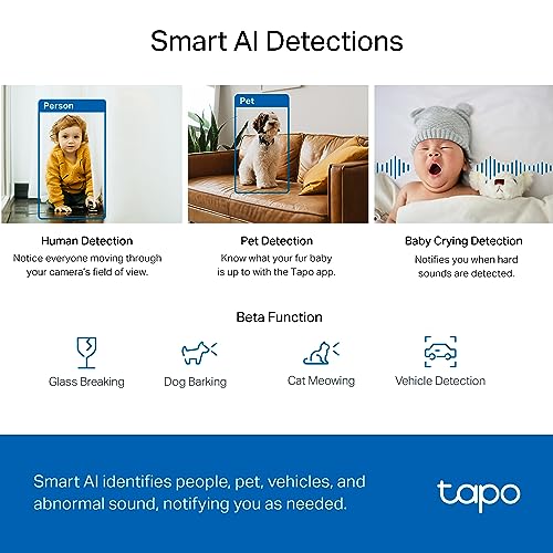 TP-Link Tapo 2K QHD Pan/Tilt Security Camera for Pet Camera, Baby Monitor, Motion Detection, Motion Tracking, 2-Way Audio, Night Vision, Cloud &SD Card Storage, Works w/Alexa & Google Home(Tapo C220)