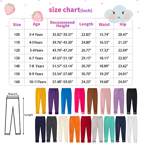 Girls Winter Warm Leggings Kids Fleece Lined Thick Basic Full Pants for 3-11 Years Green