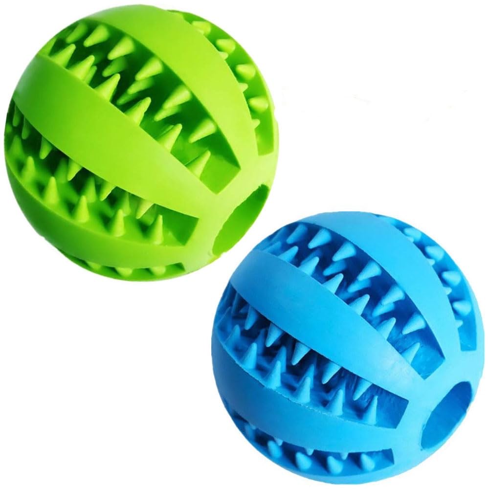 Feixun Dog Treat Toy Ball, Dog Tooth Cleaning Toy, Interactive Dog Toys(1 Green+1 Blue) 2.8" Pack of 2