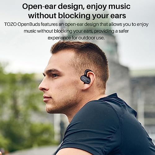 TOZO O2 True Open Ear Wireless Headphones Lightweight with Multi-Angle Adjustment, Bluetooth 5.3 Earbuds with Dual-Axis Design for Long-Lasting Comfort, Crystal-Clear Calls for Driving, Black