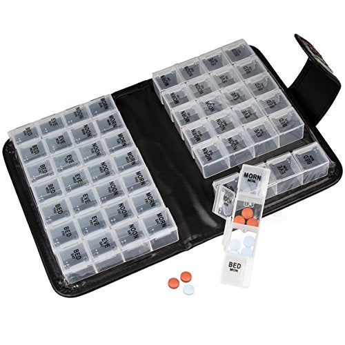 Smart Essentials 14 Day Pill & Vitamin Organizer 2 Weeks AM/PM 4 Doses a Day Travel Case Handy & Portable, Black, GM8283