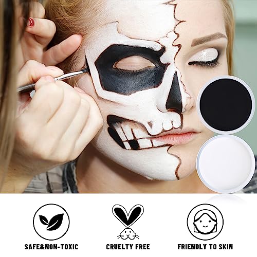 BOBISUKA Halloween Black and White Face Body Paint Oil Based Face Painting Kit for Adult Non Toxic Large Capacity Facepaint for Cosplay Clown Skeleton Vampire Special Effects Makeup