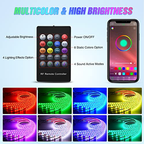 Nilight 6Pcs Car Underglow Neon Accent Strip Lights 300 LEDs RGB Multi Color DIY Sound Active Function Music Mode with APP Control and Remote Control for Car Van SUV Truck