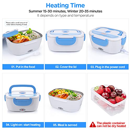 AsFrost Electric Lunch Box Food Heater, LeakProof 12V 24V 110V Portable Food Warmer Heated Lunch Box for Adults Car Truck Work Home, 0.45L Compartments, 1.5L Removable 304 Stainless Steel Container