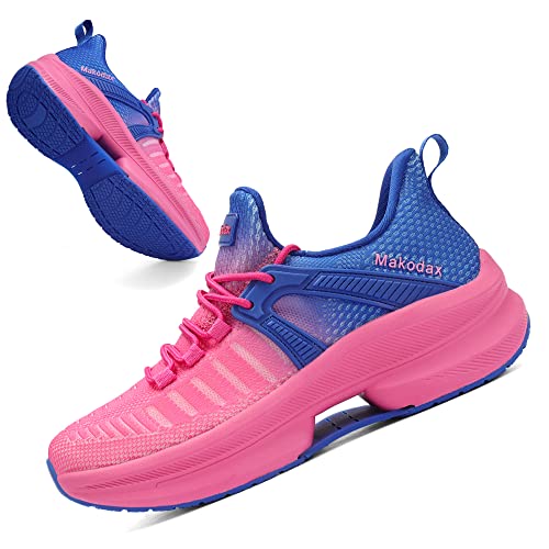 Makodax Womens Running Shoes Mesh Breathable Sneakers Lightweight Fashion Sports Athletic Walking Shoes,Blue Pink,US 5.5