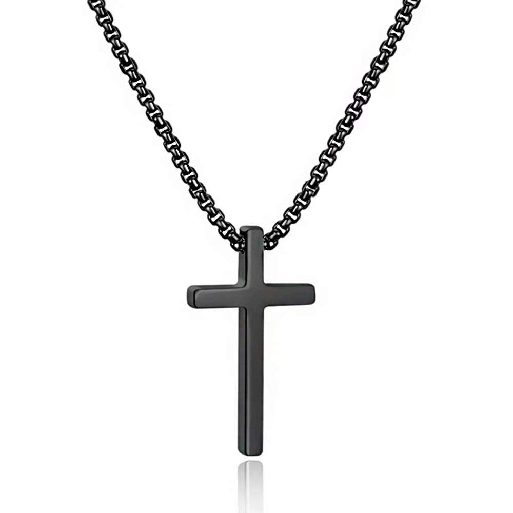 M MOOHAM Cross Pendant Necklaces for Men Boys, Cross Chain 18 Inch Black Jewelry Cross Neckalce, Gifts for Teen Teenage Boys Gifts Ideas, Baptism Gifts for Boys