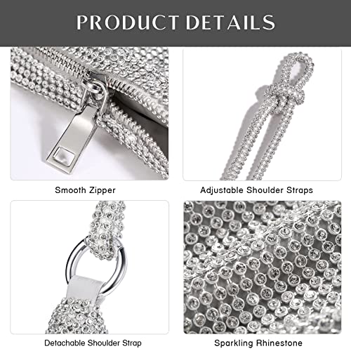 SWEETV Sparkly Rhinestone Purse for Women Silver Clutch Purse Small Glitter Handbags for Weddings, Prom,and Parties