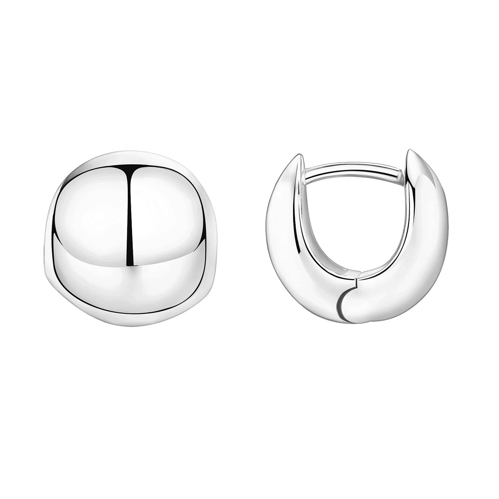 PAVOI 14K White Gold Plated 925 Sterling Silver Post Ball Huggie Earrings | Women's Gold Plated Earrings | Small Earrings For Women