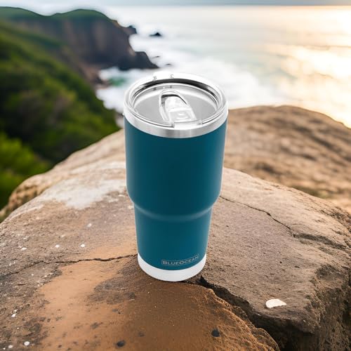 BlueOcean Classic 30 oz Tumbler Stainless Steel Travel Mug w/Pro-Slide Lid | Double Wall Vacuum Insulated | Perfect for Cold Drinks, Coffee Mug, Travel Cup, or Water Tumbler (Big Ocean Blue)